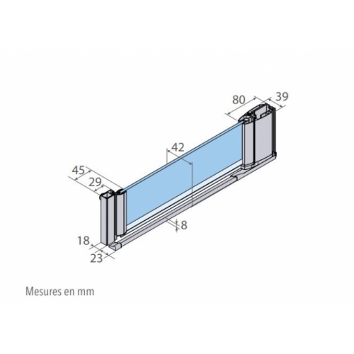 Porte battante ARCOIRIS PLUS AC-210 - Verre bleu - Chromé - 50cm -Gauche AC-210 Schéma