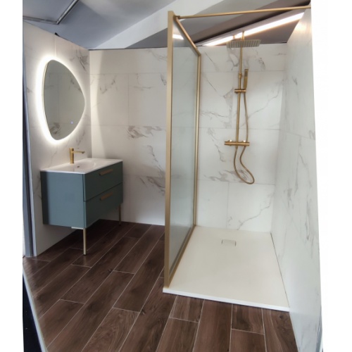 Meuble simple vasque 90cm EDGE Amande Mat et Gold mat (Sans miroir) Box Chalons 2022