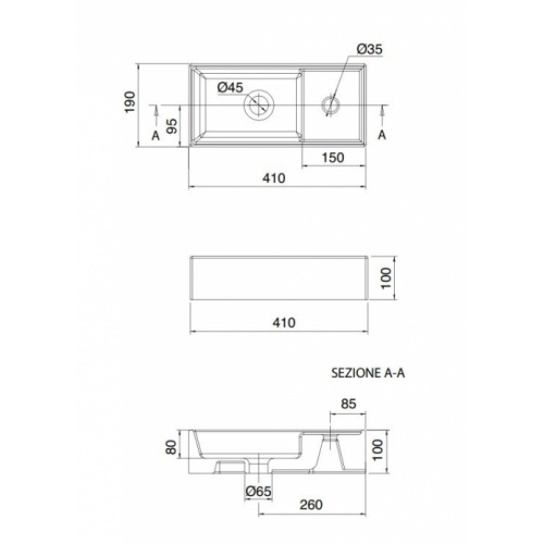 Lave-mains à poser TEOREMA 2.0 - 41x19cm 5129 Schéma