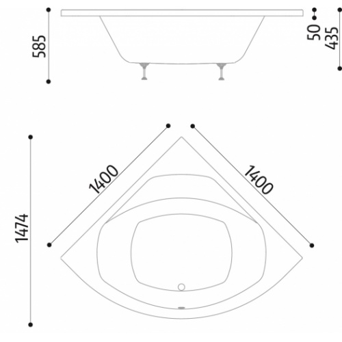 Baignoire d'angle 140x140 POP sans tablier Pop_140x140_Sur pieds