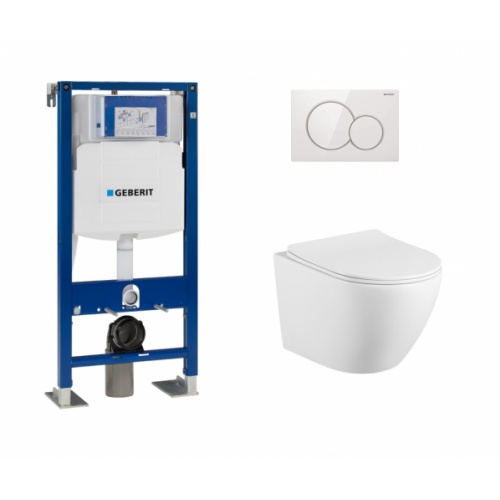 Pack Geberit UP320 + Cuvette KELOS Flush Blanc Mat+ Plaque Sigma Blanche