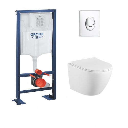 Pack WC Grohe Rapid SL + Cuvette KELOS Flush Blanc Mat + Plaque Skate Air Chromé