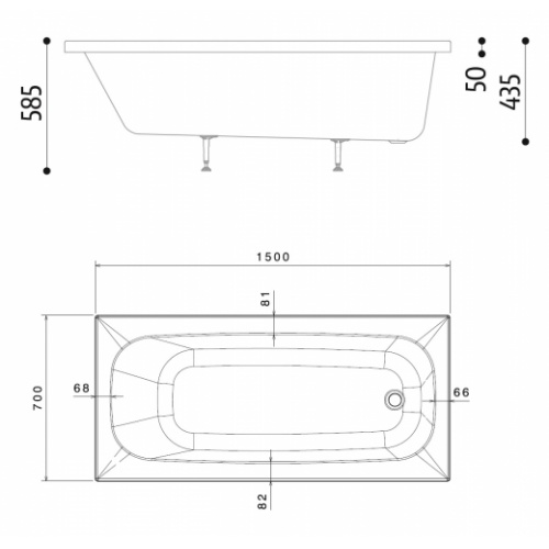 Pack complet baignoire POP 150x70 avec Robinetterie et vidage Pop_150x70_dessign techique