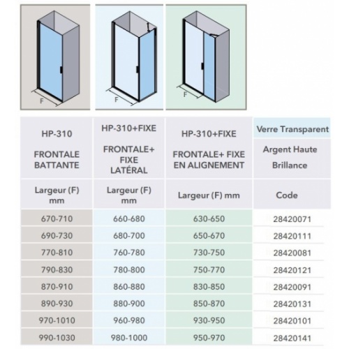 Porte battante en niche HADA Plus - Transparent - Argent HB - 77cm HADA + Schéma