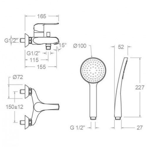 Pack complet baignoire POP 150x70 avec Robinetterie et vidage J57559 Schéma