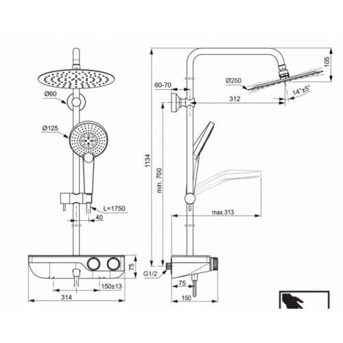 Colonne de douche thermostatique Ceratherm S200 A7331AA Schéma