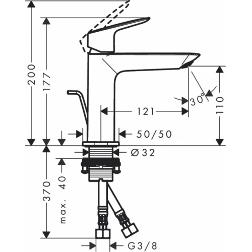 Mitigeur de lavabo LOGIS FINE 110 avec vidage tirette Chromé* 71251000-Schéma