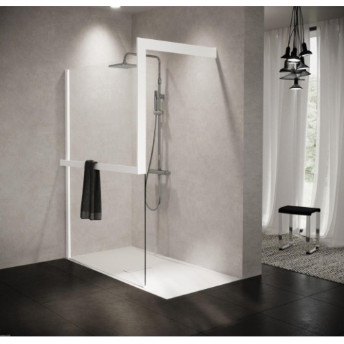 KIT-FRAME - Fixation au mur à Gauche + Porte-serviette - Blanc Mat