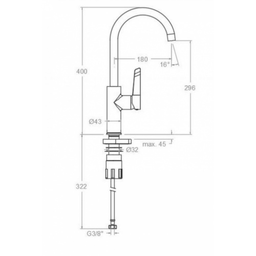 Mitigeur d'évier col de cygne avec bec orientable Chromé - 380602MC 38E304233 Schéma