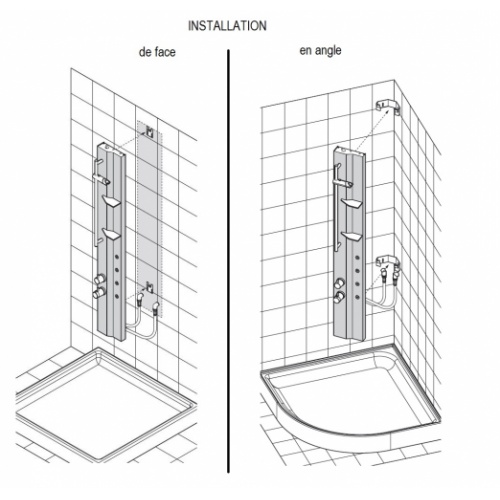 Colonne Hydromassante Z - Montage en angle ou de face Installation Z