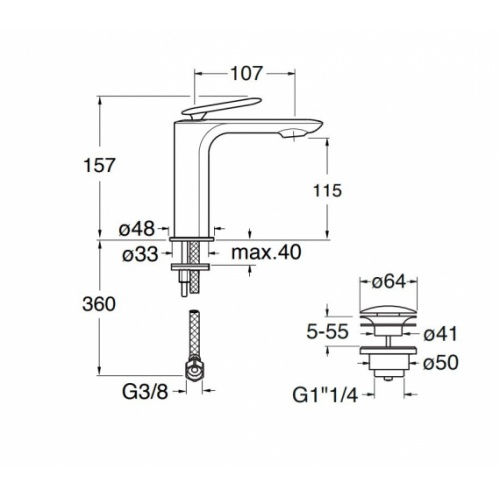 Mitigeur de lavabo FOIL avec vidage up&down Or Rose brossé FL2205 Schéma1