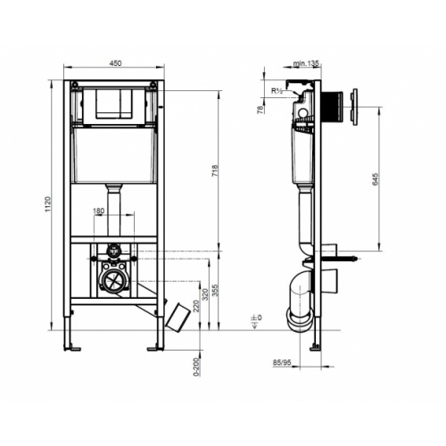 Bâti support VICONNECT Pro + Plaque de déclenchement Villeroy & Boch Bati VB Schéma