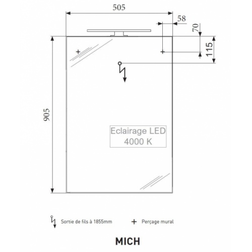 Meuble de salle de bains SWING 80cm décalé Chêne Cognac MICH Schéma