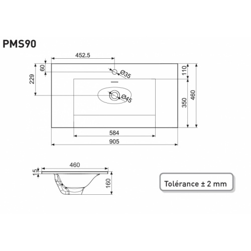 Meuble simple vasque ESQUISSE 90 cm Opale Blanc et Chêne Clair PMS90