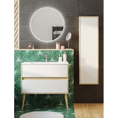 Meuble simple vasque ESQUISSE 90 cm Opale Blanc et Chêne Clair
