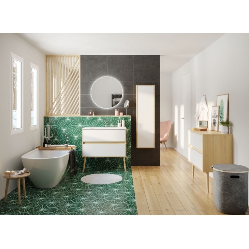 Meuble simple vasque ESQUISSE 90 cm Opale Blanc et Chêne Clair Esprit nordique_web