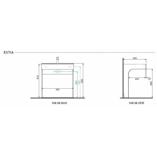 Meuble sous-vasque fixe PMR ESTIA Blanc ESTIA Schéma