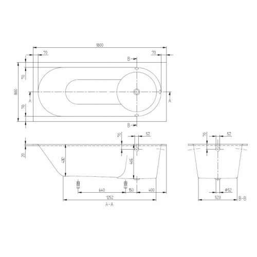 Baignoire rectangulaire LIBRA 180x80 Blanc LIBRA 180 Schéma
