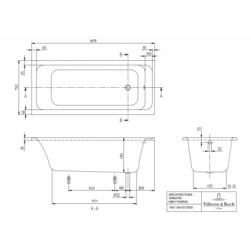 Baignoire à encastrer ARCHITECTURA 170x75cm SANS Tablier Architectura_170x75