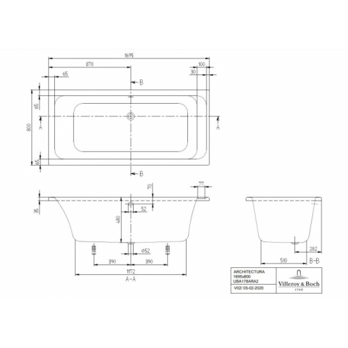 Baignoire à encastrer ARCHITECTURA 170x80cm SANS Tablier Architectura_170x80_Sc