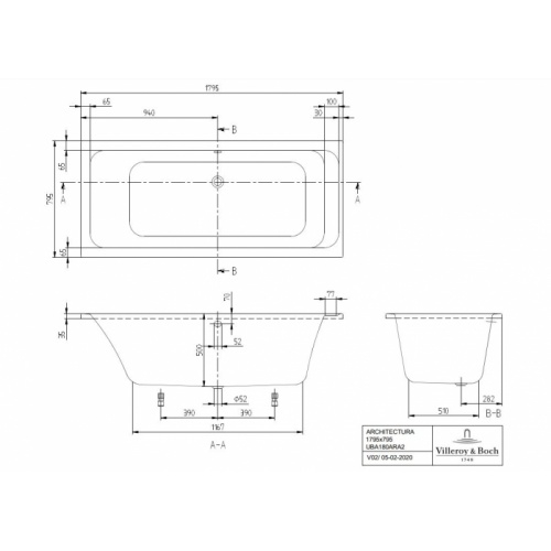 Baignoire à encastrer ARCHITECTURA 180x80cm SANS Tablier Architectura_180