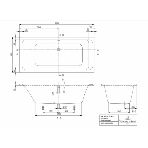 Baignoire à encastrer ARCHITECTURA 190x90cm SANS Tablier Architectura_190