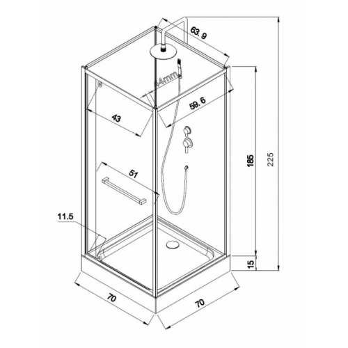 Cabine carrée PRADO 2.0 70x70 cm PRADO 70 Schéma