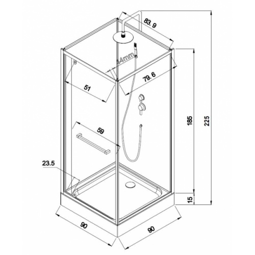 Cabine carrée PRADO 2.0 90x90 cm PRADO 90 Schéma