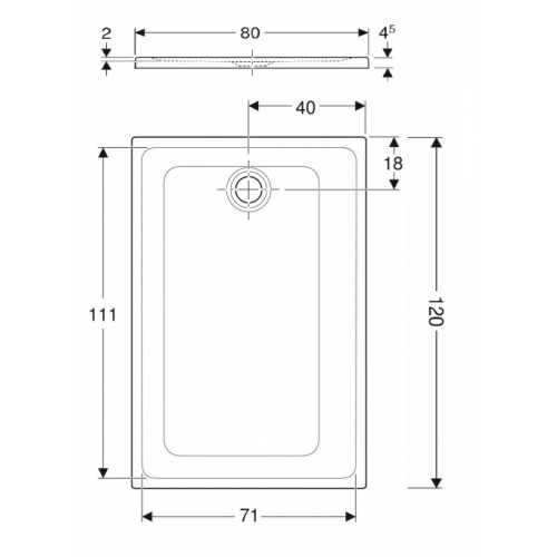 Receveur céramique antidérapant GEBERIT RENOVA Blanc 120x80 cm* RENOVA 80x120cm