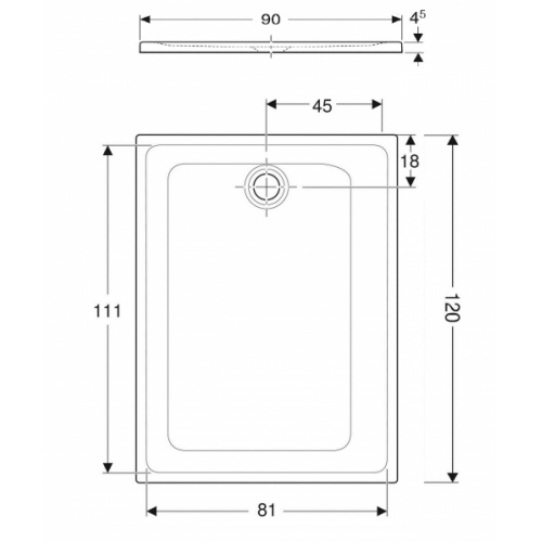 Receveur céramique antidérapant GEBERIT RENOVA Blanc 120x90 cm* RENOVA 90x120cm