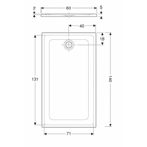 Receveur céramique antidérapant GEBERIT RENOVA Blanc 140x80 cm* RENOVA 80x140cm