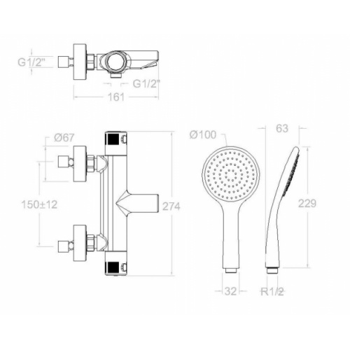 Mitigeur bain-douche thermostatique TERMOTECH avec douchette - 963901NL 963901NL