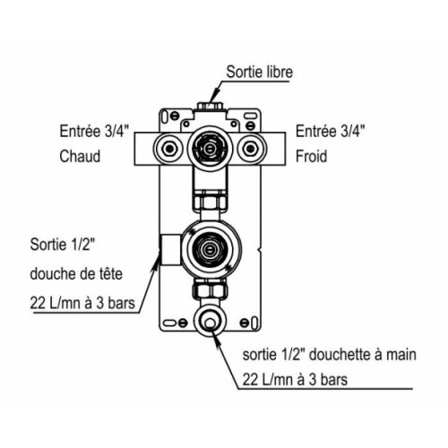 Corps mitigeur thermostatique à encastrer - 55.598 55-598 Schéma