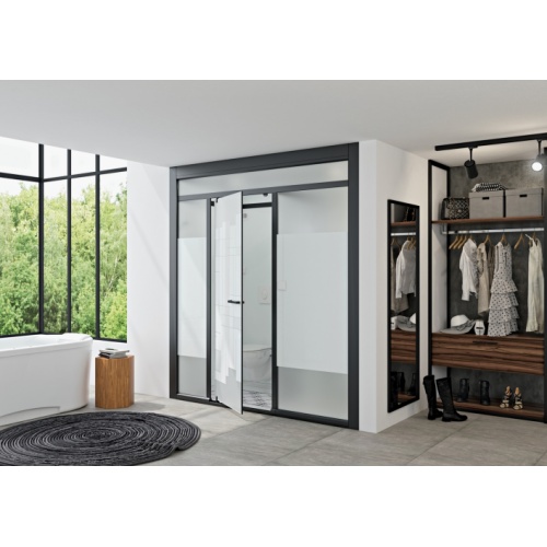 MODULO salle d'eau complète en kit - Montage en 2 jours Modulo XL niche douche droite - profile noir verre blanc