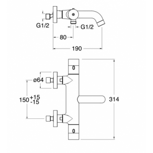 Mitigeur thermostatique bain douche EAST SIDE Chromé ES157 schéma