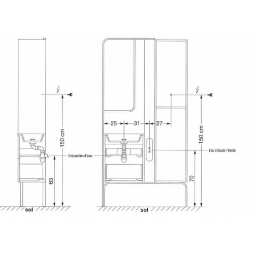 Mini salle de bains TINY 105 cm avec chauffage Noyer Massif TINY Pose