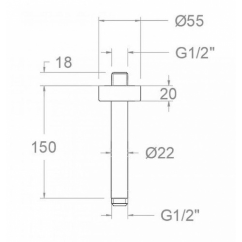 Bras de douche vertical de 15 cm - BV15 BV15 Schéma