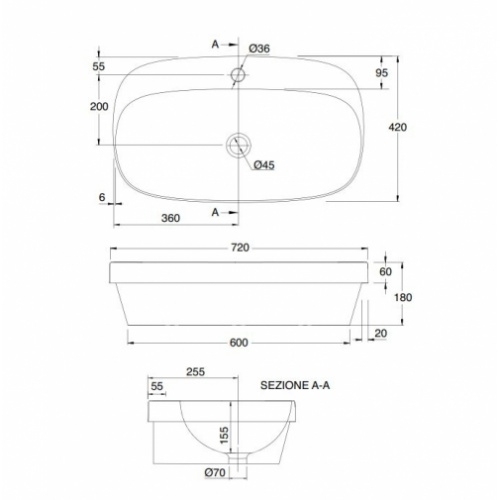 Lavabo encastré MOON L72cm 5512_schéma