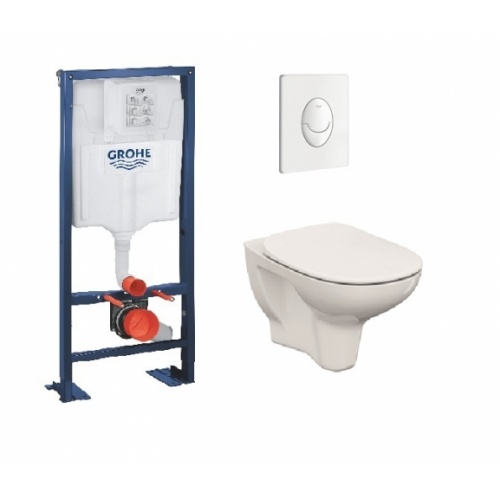 Pack WC Grohe Rapid SL + Cuvette sans bride MYRA + Plaque Blanche