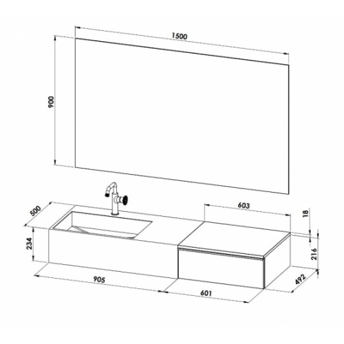 Meuble de salle de bain sur-mesure EXTENSO Chêne Artisan et Noir Extenso Amb100 Schéma