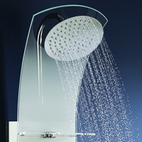 Colonne de douche NAUTILUS en Verre Chromé 00_499000_408_11_Pomme haute inox orientable D 200 mm