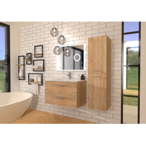 Meuble NEPTUNE Bois Clair 80 cm avec miroir LITE