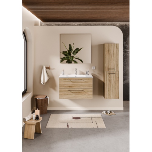 Meuble NEPTUNE Bois Clair 80 cm - Miroir Slim