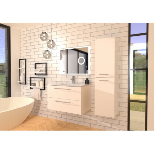 Meuble de salle de bain NEPTUNE Blanc 80 cm - Miroir LITE