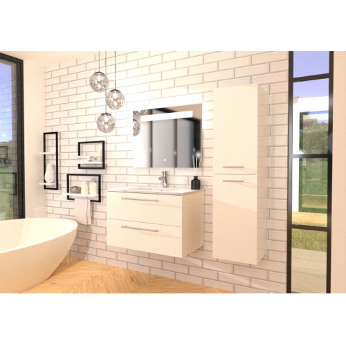 Meuble NEPTUNE Blanc 80 cm - Miroir antibuée KATHY