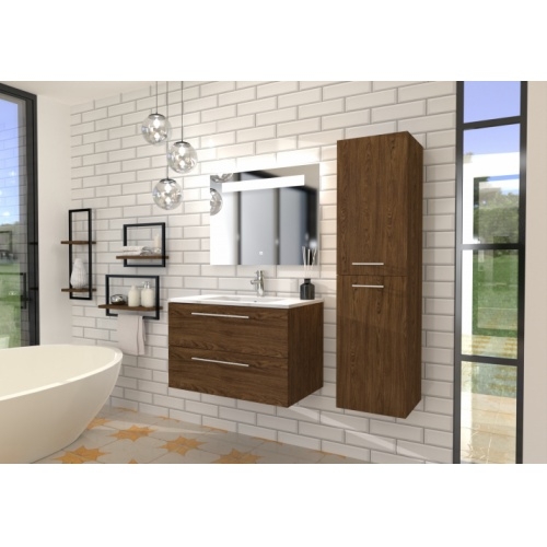 Meuble NEPTUNE Héritage Chêne 80 cm - Miroir antibuée KATHY