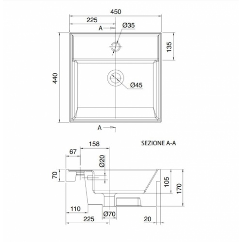 Vasque semi-encastrée TEOREMA 2.0 L45 Blanc 5108 Schéma