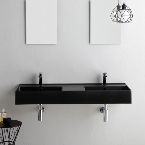 Vasque à poser ou à suspendre TEOREMA 2.0 120 cm - Double vasque - Noir Mat scarabeo-teorema-514349_1