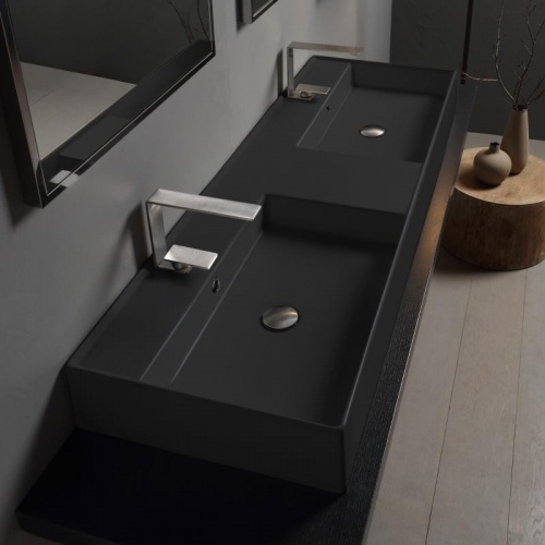 Vasque à poser ou à suspendre TEOREMA 2.0 140 cm - Double vasque - Noir Mat