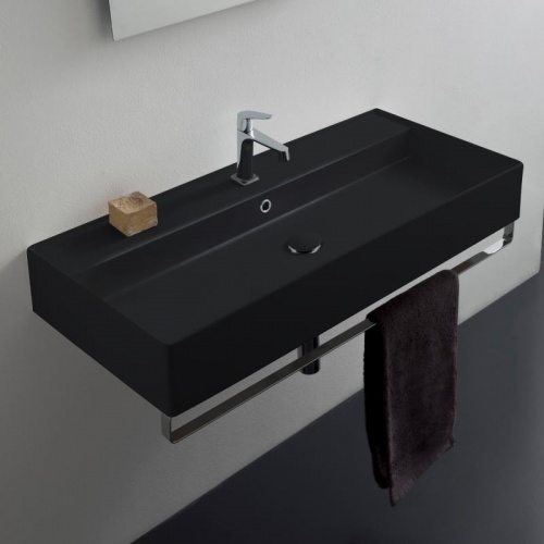 Vasque à poser ou à suspendre TEOREMA 2.0 100 cm - 1 trou - Noir Mat